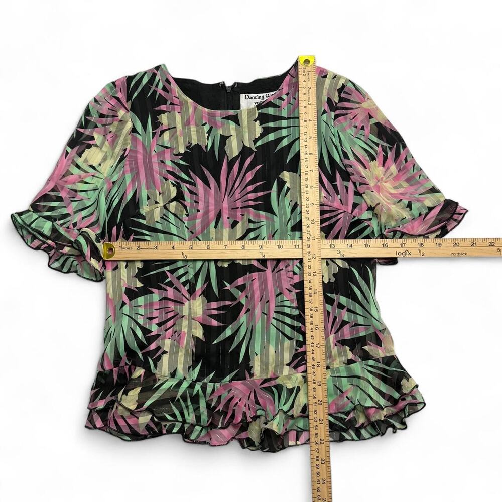 Dancing Queen Versalle 3/4 sleeve blouse beige tropical leaf print black Size 38 - Picture 4 of 7